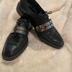 Miista Oxford Shoes (size 39, black leather, chrome accent piece)